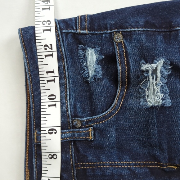 AEO Next Level Stretch X Super Hi-Rise Mini Distressed Jean Skirt 4R Blue - Picture 12 of 16